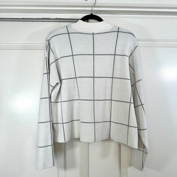White & Gray Window Pane Flannel Mock neck Sweater XL - Picture 6 of 6